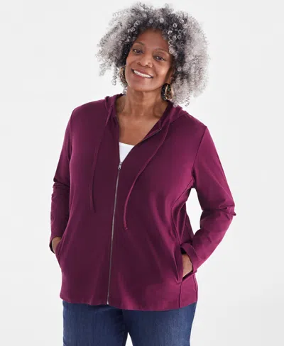 Style & Co Plus Size Zip-up Hooded Sweatshirt, Created For Macy's In Berried Treasure