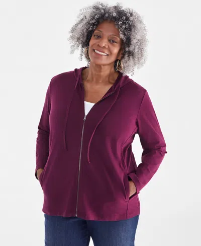 Style & Co Plus Size Zip-up Hooded Sweatshirt, Exclusively At Macy's In Berried Treasur
