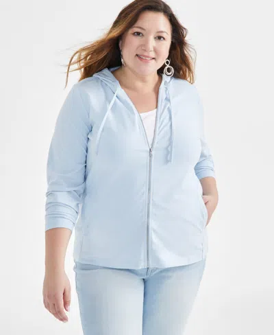 Style & Co Plus Size Zip-up Hooded Sweatshirt, Created For Macy's In Cool Dusk