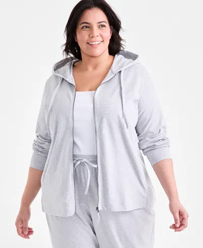 Style & Co Plus Size Zip-up Hooded Sweatshirt, Exclusively At Macy's In Gray