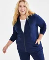 Style & Co Plus Size Zip-up Hooded Sweatshirt, Exclusively At Macy's In Industrial Blue