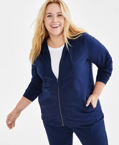 Style & Co Plus Size Zip-up Hooded Sweatshirt, Exclusively At Macy's In Industrial Blue