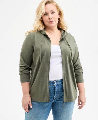 Style & Co Plus Size Zip-up Hooded Sweatshirt, Exclusively At Macy's In Oliva