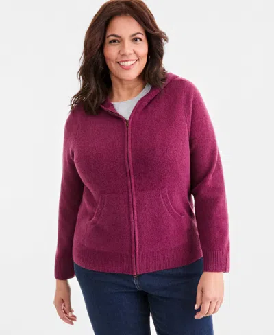 Style & Co Plus Size Zip-front Hooded Luxsoft Sweater, Macy's Exclusive In New Brickberry
