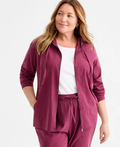 Style & Co Plus Size Zip-up Hooded Sweatshirt, Exclusively At Macy's In Purple