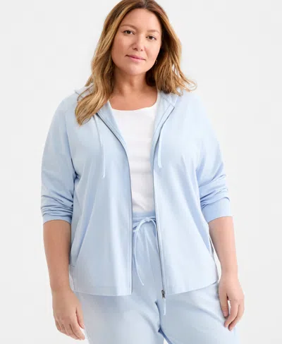 Style & Co Plus Size Zip-up Hooded Sweatshirt, Exclusively At Macy's In Blue