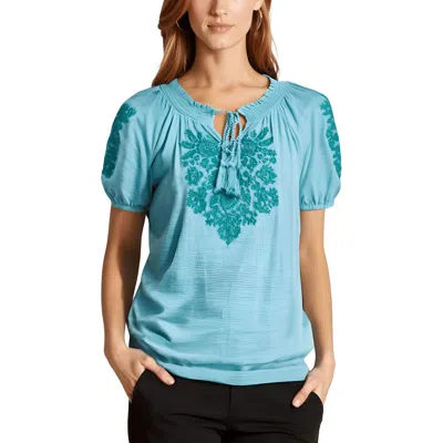 Style & Co Plus Womens Embroidered Cotton Peasant Top In Blue