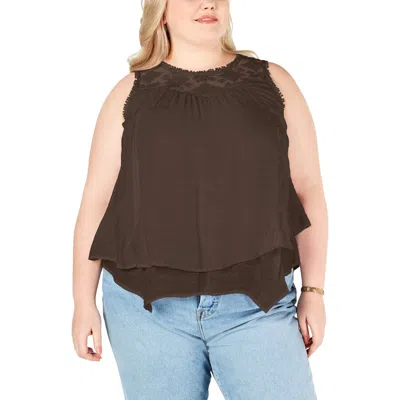 Style & Co Plus Womens Lace Yoke Blouse In Multi