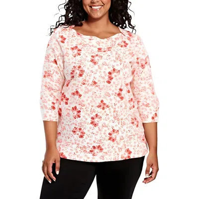 Style & Co Plus Womens Printed Cotton Pullover Top In Pink