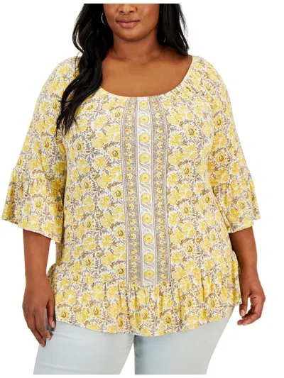 Style & Co Plus Womens Printed Rayon Blouse In Multi