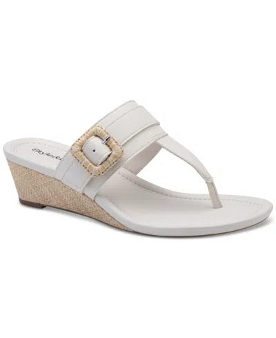 Style & Co Women's Polliee Buckled Thong Wedge Sandals, Created For Macy's In Ivory Raffia