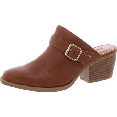 Style & Co Rhiana Womens Buckle Faux Leather Mules In Cognac Sm
