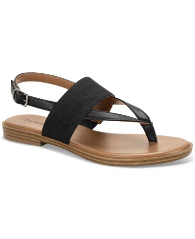Style & Co Women's Sadiee Slingback Thong Flat Sandals, Created For Macy's In Black Nubuck