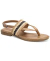 Style & Co Women's Sadiee Slingback Thong Flat Sandals, Created For Macy's In Black,natural Raffia