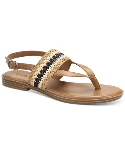 Style & Co Women's Sadiee Slingback Thong Flat Sandals, Created For Macy's In Black,natural Raffia