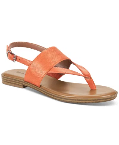 Style & Co Sadiee Thong Flat Slingback Sandals, Created For Macy's In Papaya Snake
