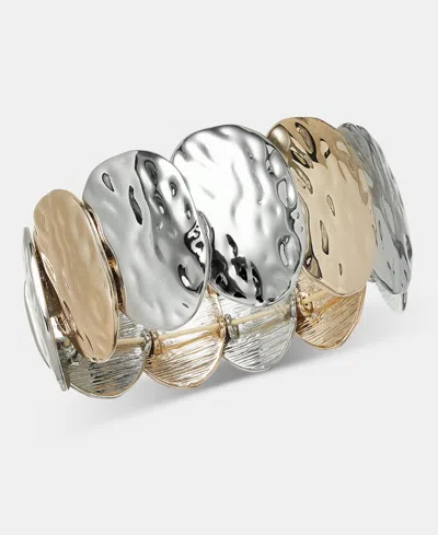 Style & Co Sculptural Disc Stretch Bracelet, Macy's Exclusive In Two Tone