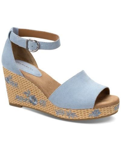 Style & Co Women's Seleeney Embroidered Wedge Sandals, Exclusively At Macy's In Drm Blu Em