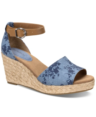 Style & Co Women's Seleeney Wedge Sandals, Created For Macy's In Denim Floral