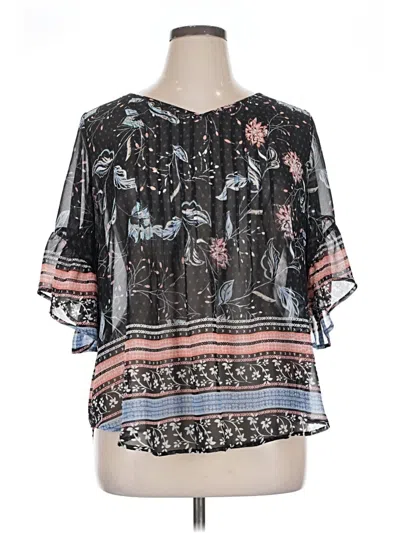 Pre-owned Style & Co Short Sleeve Blouse In Black