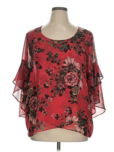 Pre-owned Style & Co Short Sleeve Blouse In Burgundy