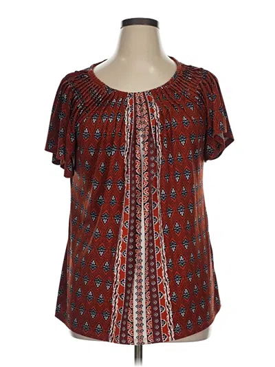 Pre-owned Style & Co Short Sleeve Blouse In Burgundy
