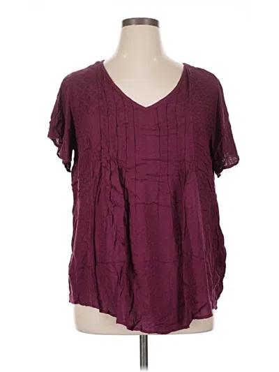 Style & Co Short Sleeve Blouse In Burgundy