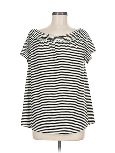 Pre-owned Style & Co Short Sleeve Top Black Stripes Pattern Boatneck Tops