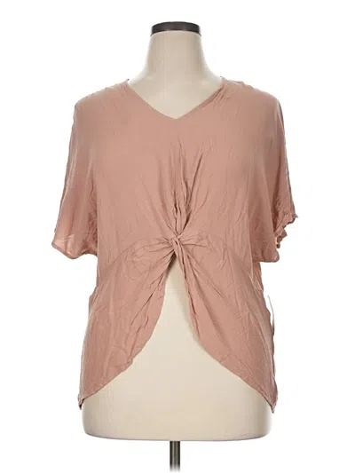 Style & Co Short Sleeve Top Tan Keyhole Neckline Tops