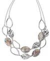 Style & Co Silver-tone Hammered Oval & Stone Layered Statement Necklace, 18" + 3" Extender, Exclusively At Macy In Multi