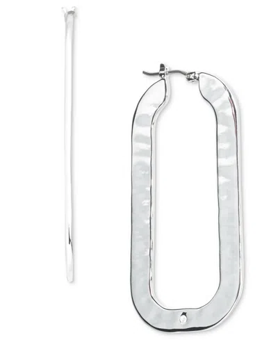 Style & Co Silver-tone Rounded Rectangle Hoop Earrings, Macy's Exclusive In Metallic
