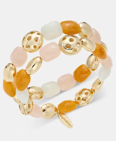 Style & Co Silver-tone Two-row Beaded Stretch Bracelet, Macy's Exclusive In Green