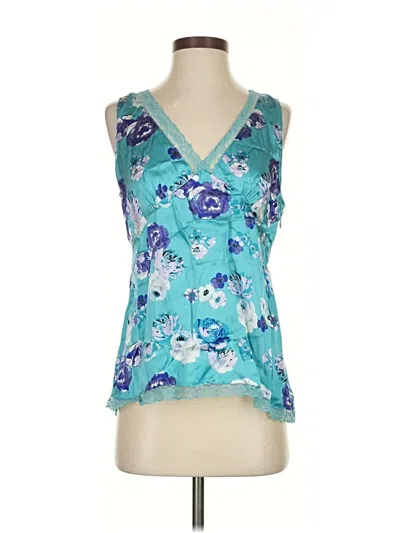 Pre-owned Style & Co Sleeveless Silk Top Blue V Neck Tops