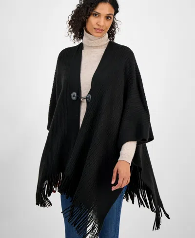 Style & Co Solid Ribbed Toggle Topper, Macy's Exclusive In Black