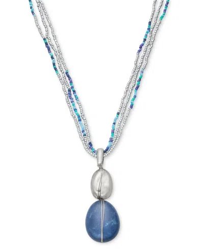 Style & Co Stone & Seed Bead Multi-chain Pendant Necklace, 17" + 3" Extender, Created For Macy's In Blue