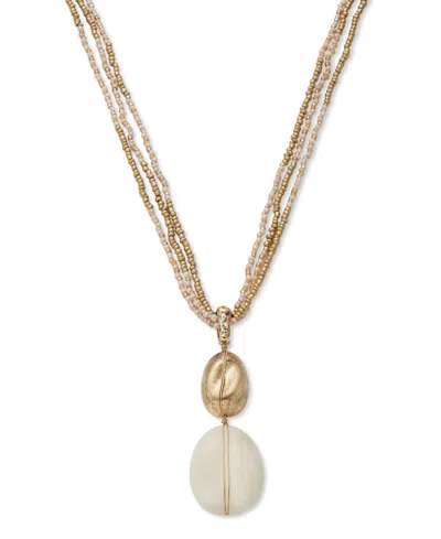 Style & Co Stone & Seed Bead Multi-chain Pendant Necklace, 17" + 3" Extender, Created For Macy's In Brown
