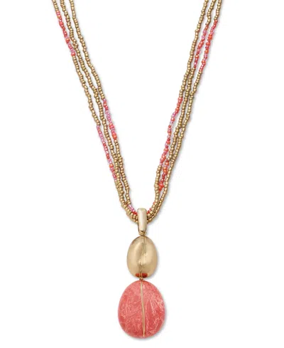 Style & Co Stone & Seed Bead Multi-chain Pendant Necklace, 17" + 3" Extender, Created For Macy's In Coral