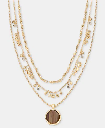 Style & Co Stone Inlay Layered Pendant Necklace, 17" + 3" Extender, Macy's Exclusive In Purple