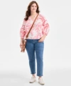 Style & Co Style Co Plus Size Printed Top High Rise Straight Leg Jeans Exclusively At Macys In Floral Aqua