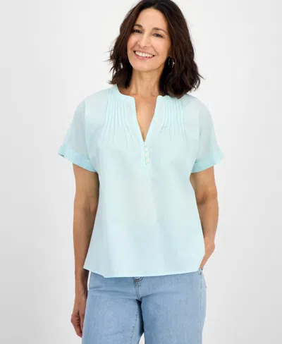 Style & Co Style Co Women's Cotton Pintucked Camp Top, Exclusively At Macy's