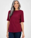 Style & Co Style Co Womens Boat Neck Elbow Sleeve Cotton Top Pxs 4x Exclusively At Macys In Burgundy