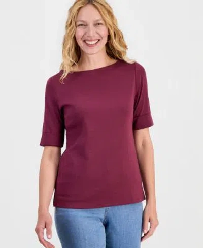 Style & Co Style Co Womens Boat Neck Elbow Sleeve Cotton Top Pxs 4x Exclusively At Macys In Multi