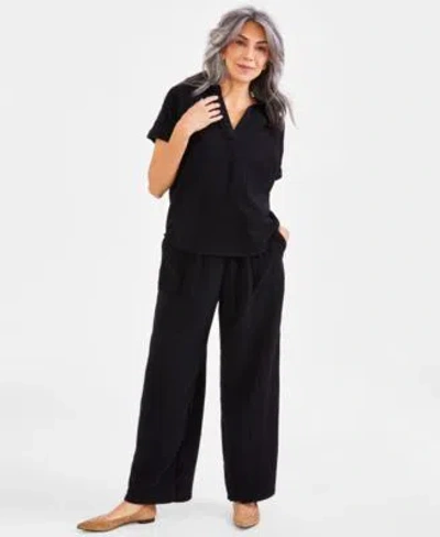 Style & Co Style Co Womens Camp Shirt Gauze Pants Created For Macys In Soft Blue Turq