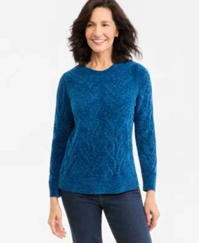 Style & Co Style Co Womens Chenille Cable Knit Crewneck Sweater Macys Exclusive In Twilight Waters