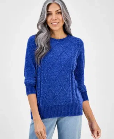 Style & Co Style Co Womens Chenille Crewneck Sweater Pxs 4x Macys Exclusive In Blue