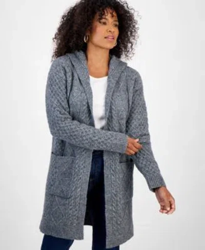 Style & Co Style Co Womens Chunky Cable Knit Hoodie Cardigan Created For Macys In Blue