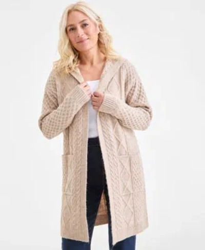 Style & Co Style Co Womens Chunky Cable Knit Hoodie Cardigan Created For Macys In Neutral