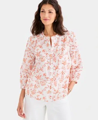 Style & Co Style Co Womens Cotton Button Front 3 4 Sleeve Top Macys Exclusive In Multi