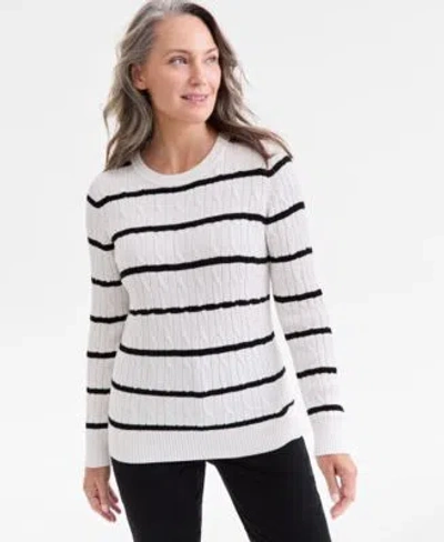 Style & Co Style Co Womens Cotton Cable Knit Crewneck Sweater Created For Macys In Industrial Blue