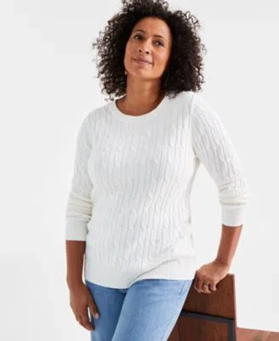 Style & Co Style Co Womens Cotton Cable Knit Crewneck Sweater Pxs 4x Created For Macys In White